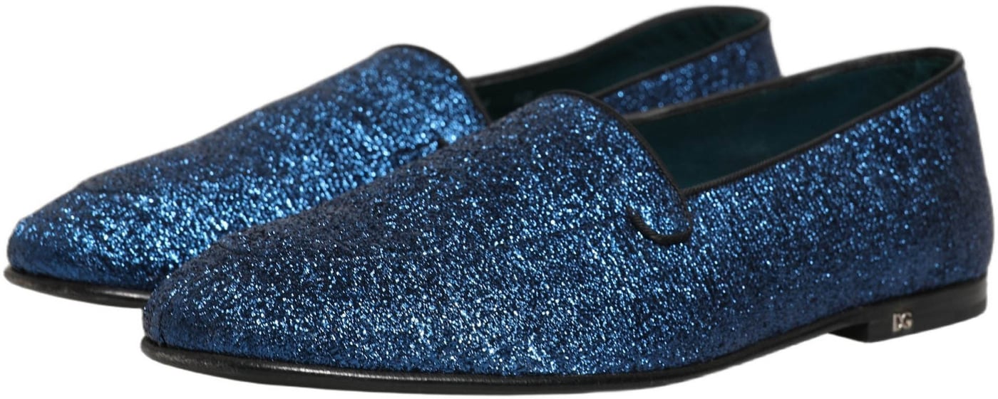 Dolce & Gabbana Blue Glitter Lurex DG Logo Dress Loafers Shoes