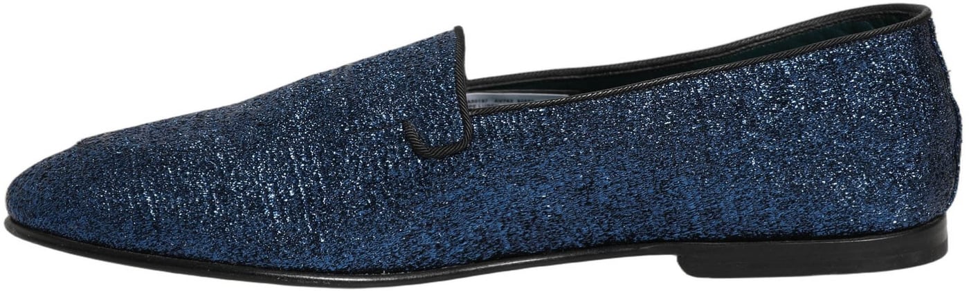 Dolce & Gabbana Blue Glitter Lurex DG Logo Dress Loafers Shoes