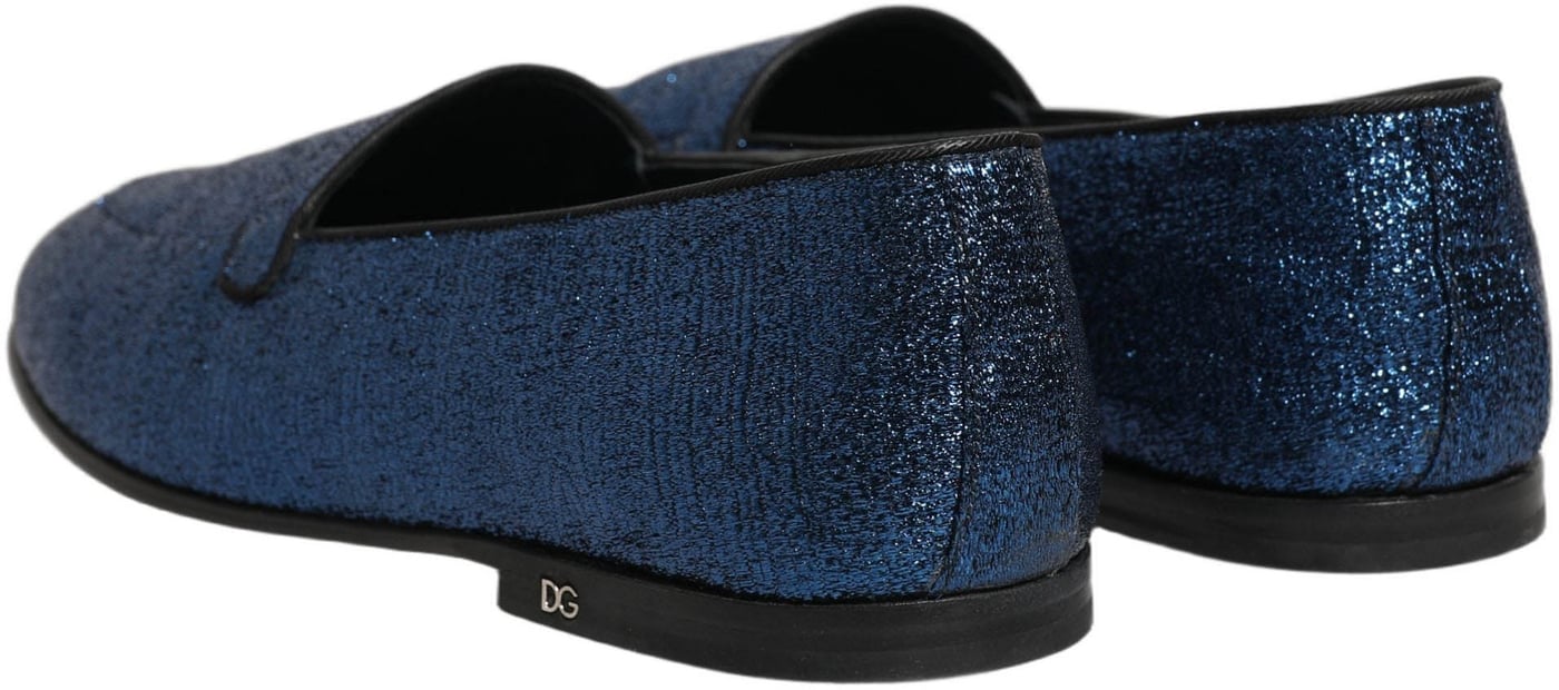 Dolce & Gabbana Blue Glitter Lurex DG Logo Dress Loafers Shoes