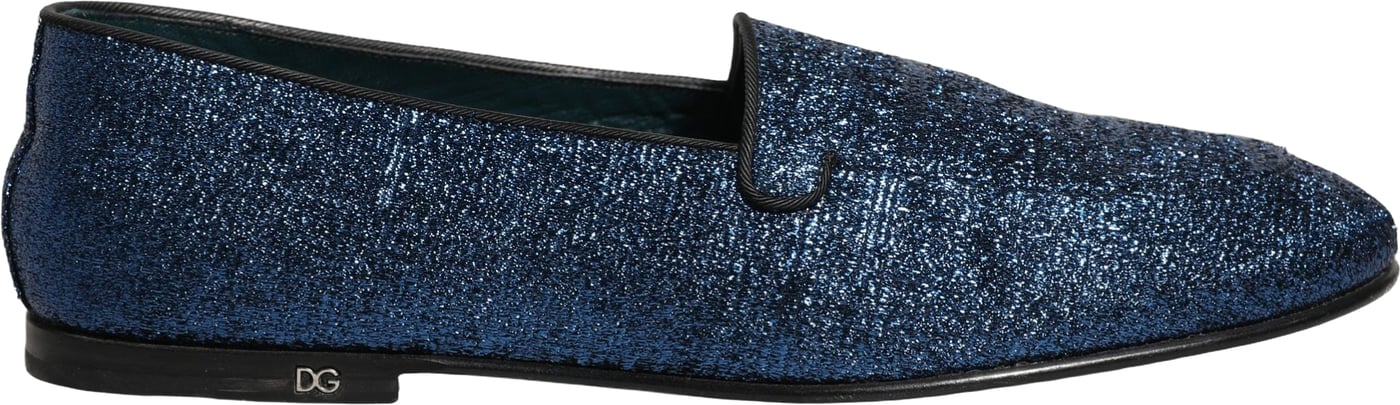 Dolce & Gabbana Blue Glitter Lurex DG Logo Dress Loafers Shoes