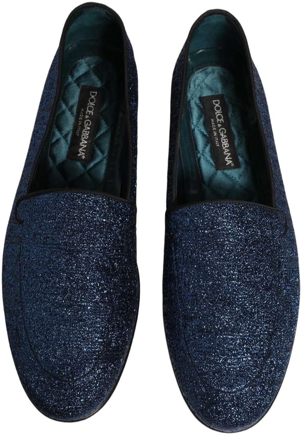 Dolce & Gabbana Blue Glitter Lurex DG Logo Dress Loafers Shoes
