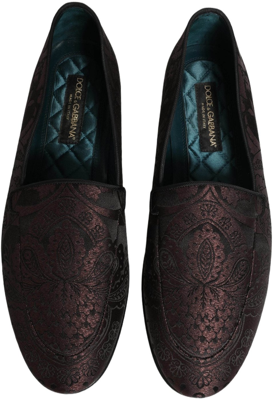 Dolce & Gabbana Maroon Jacquard Leather Slip On Loafers Shoes