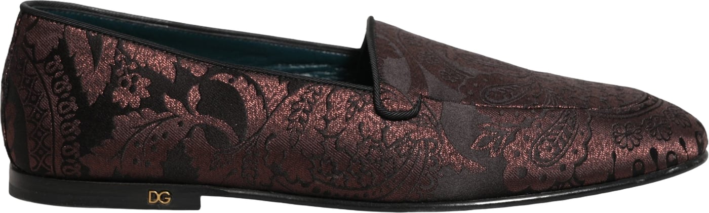 Dolce & Gabbana Maroon Jacquard Leather Slip On Loafers Shoes