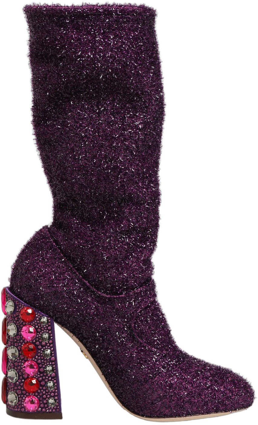 Dolce & Gabbana Purple Crystal Lurex Fantasy High Boots Shoes