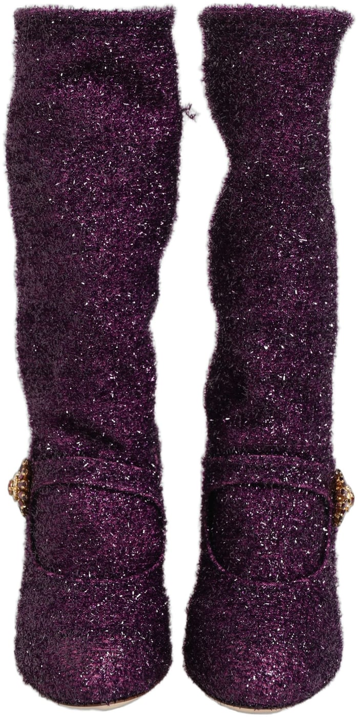 Dolce & Gabbana Purple Crystal Lurex Fantasy High Boots Shoes