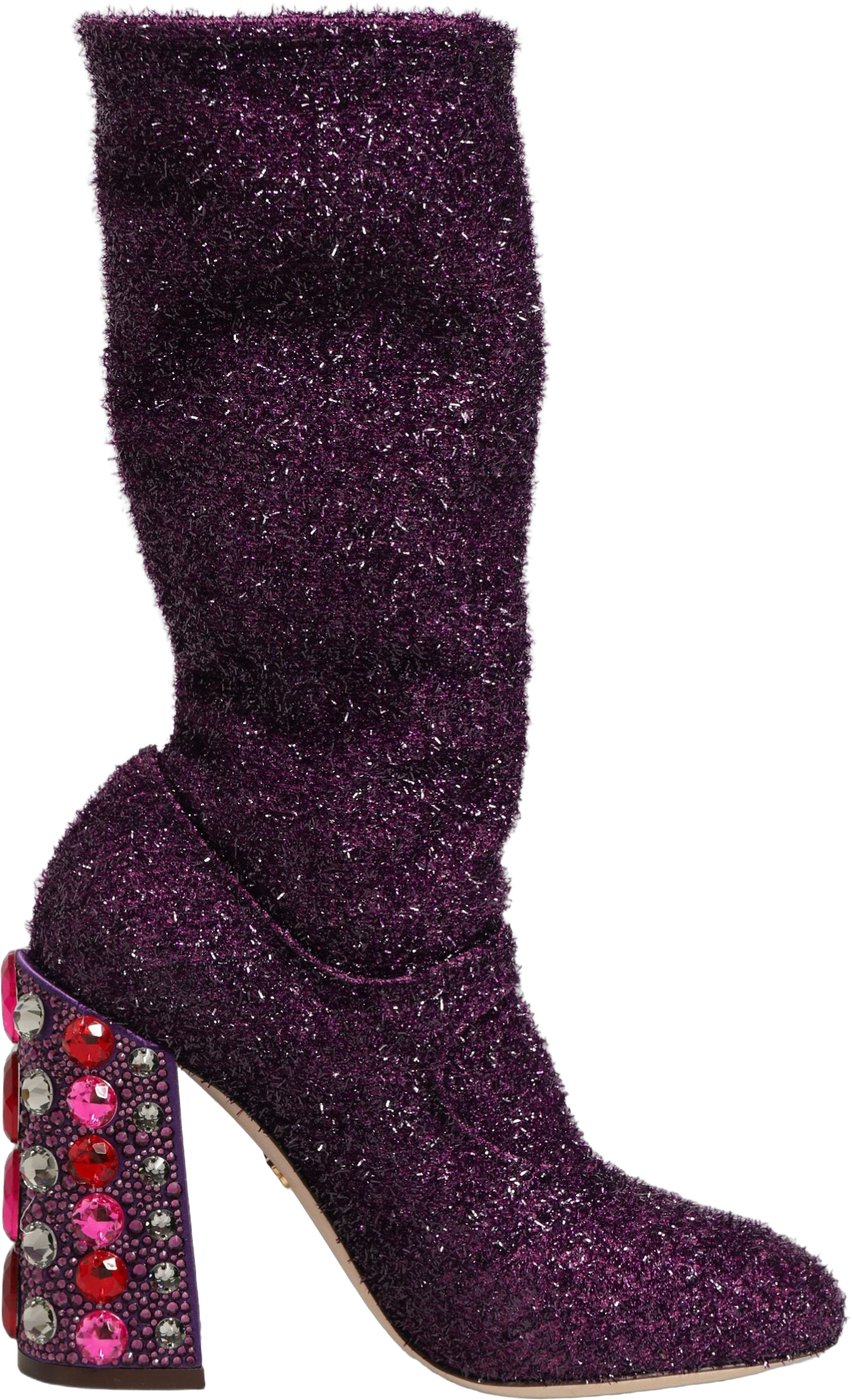 Dolce & Gabbana Purple Crystal Lurex Fantasy High Boots Shoes