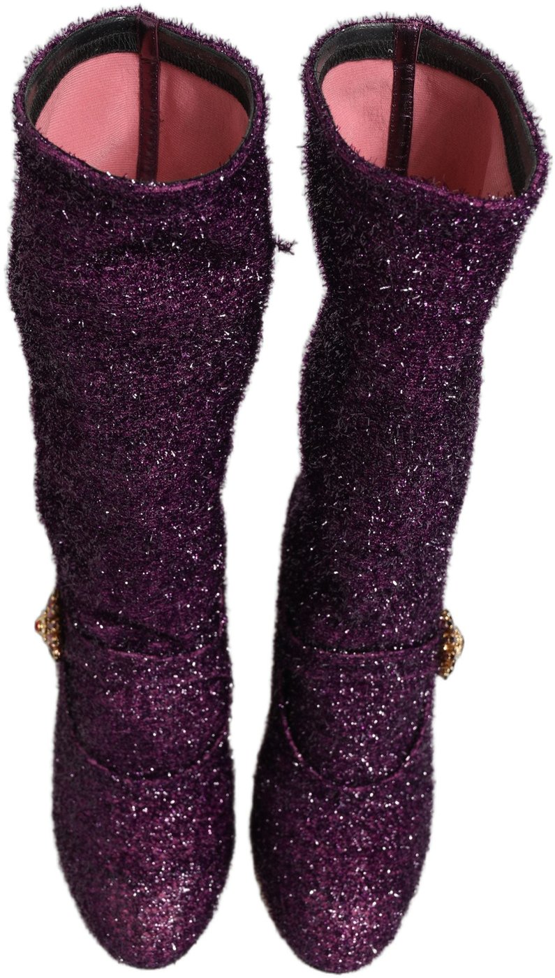 Dolce & Gabbana Purple Crystal Lurex Fantasy High Boots Shoes