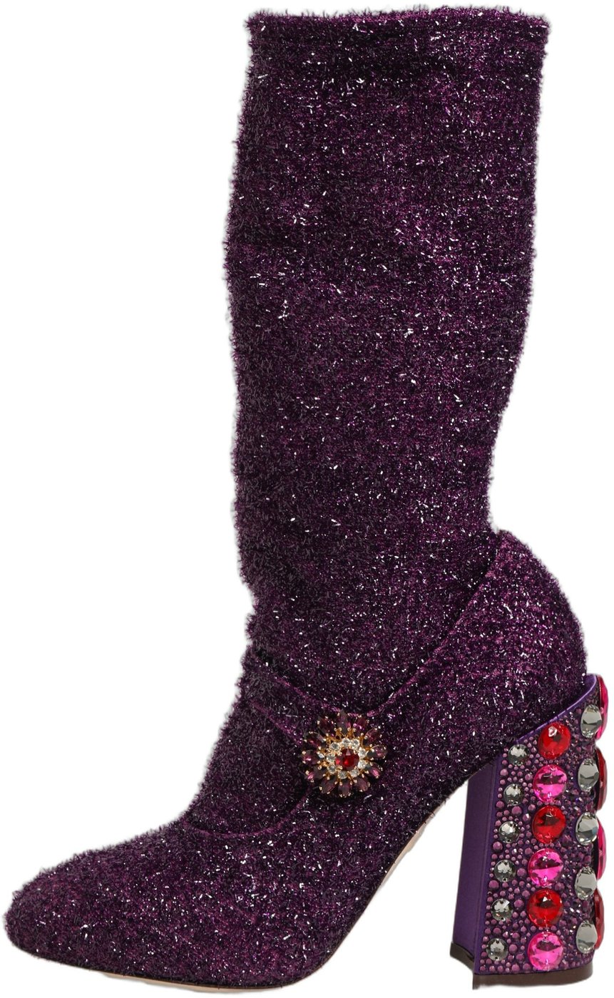 Dolce & Gabbana Purple Crystal Lurex Fantasy High Boots Shoes
