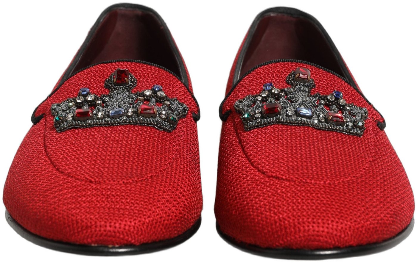 Dolce & Gabbana Red Crown Embellished Dress Loafers Shoes