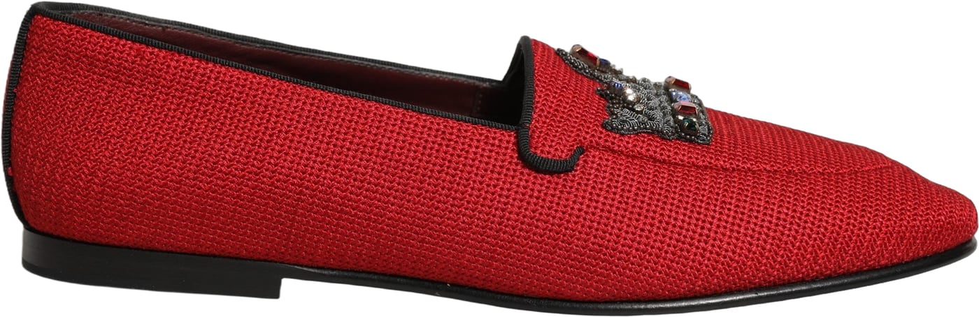 Dolce & Gabbana Red Crown Embellished Dress Loafers Shoes