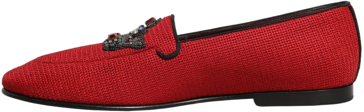 Dolce & Gabbana Red Crown Embellished Dress Loafers Shoes