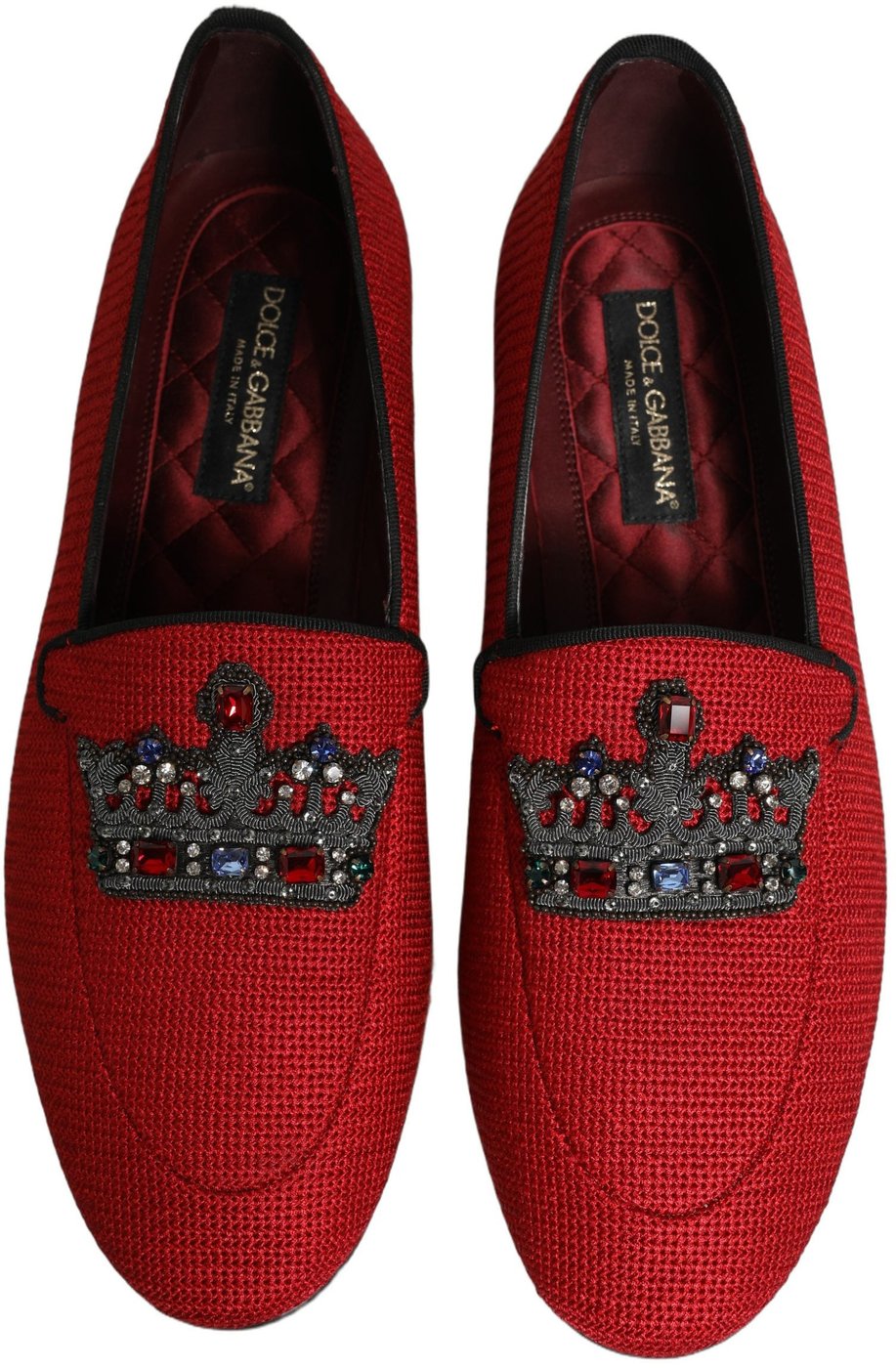Dolce & Gabbana Red Crown Embellished Dress Loafers Shoes