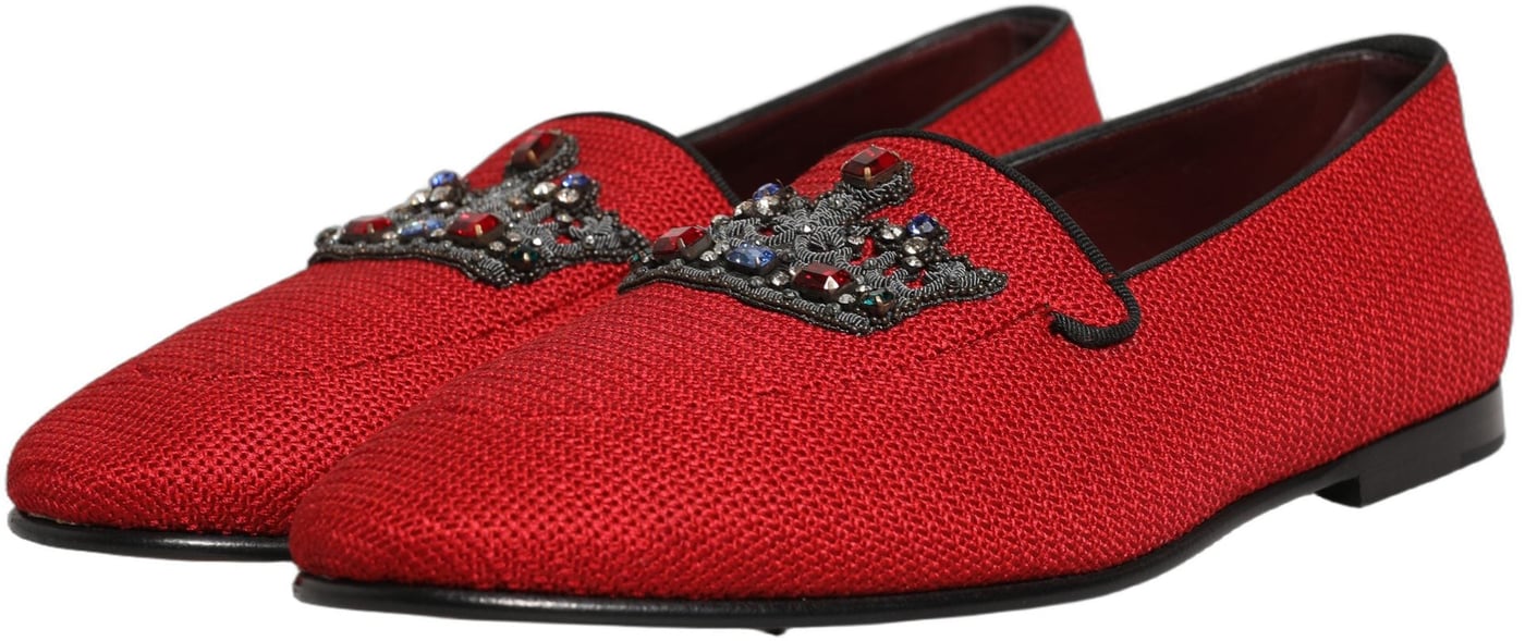 Dolce & Gabbana Red Crown Embellished Dress Loafers Shoes