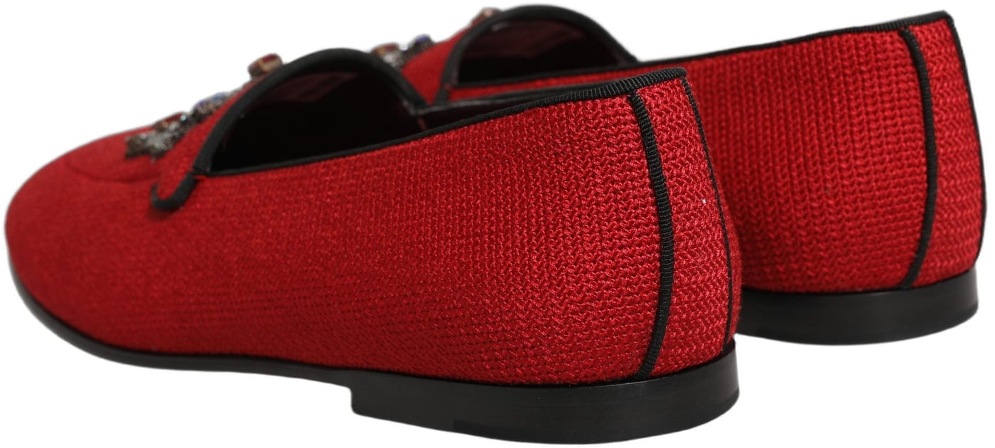 Dolce & Gabbana Red Crown Embellished Dress Loafers Shoes