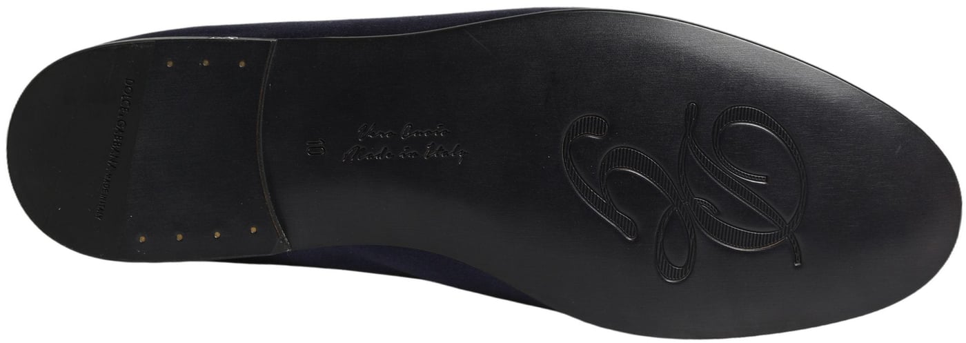 Dolce & Gabbana Navy Blue Satin DG Logo Dress Loafers Shoes