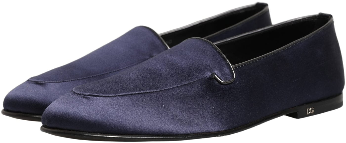 Dolce & Gabbana Navy Blue Satin DG Logo Dress Loafers Shoes