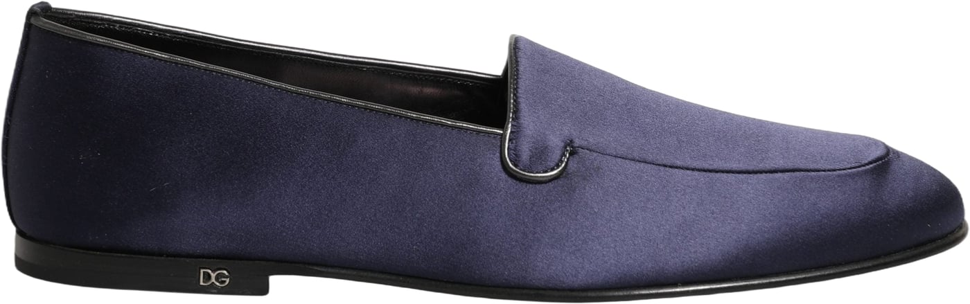 Dolce & Gabbana Navy Blue Satin DG Logo Dress Loafers Shoes