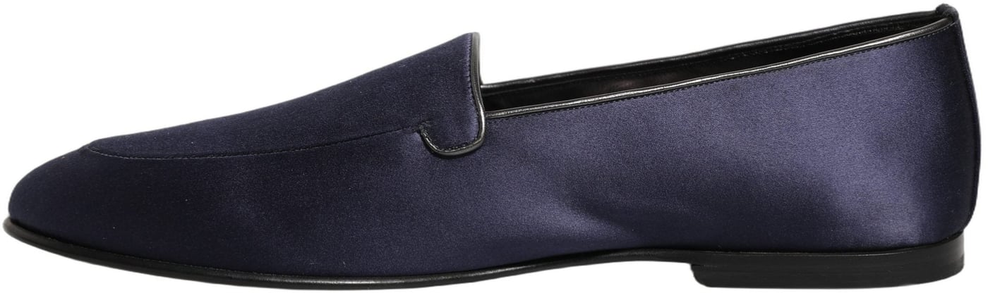 Dolce & Gabbana Navy Blue Satin DG Logo Dress Loafers Shoes