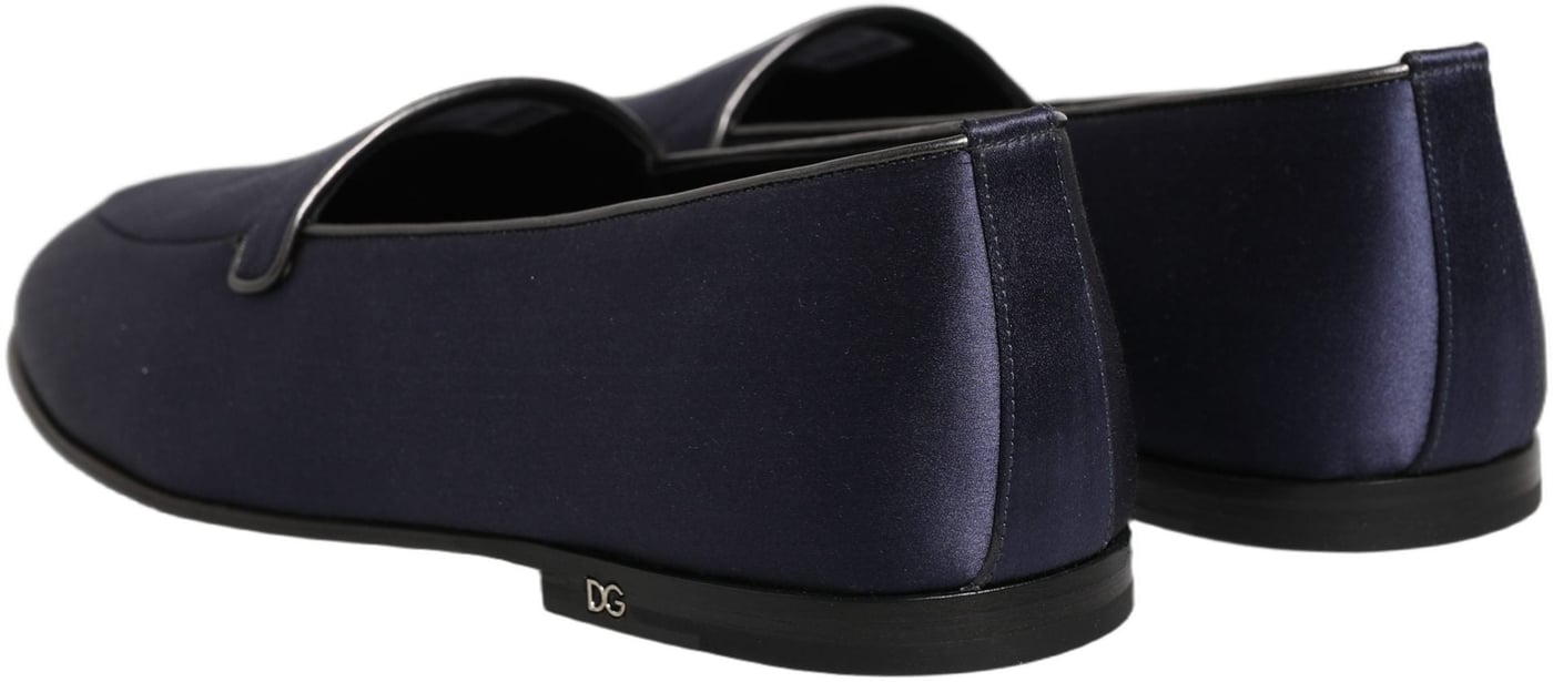 Dolce & Gabbana Navy Blue Satin DG Logo Dress Loafers Shoes