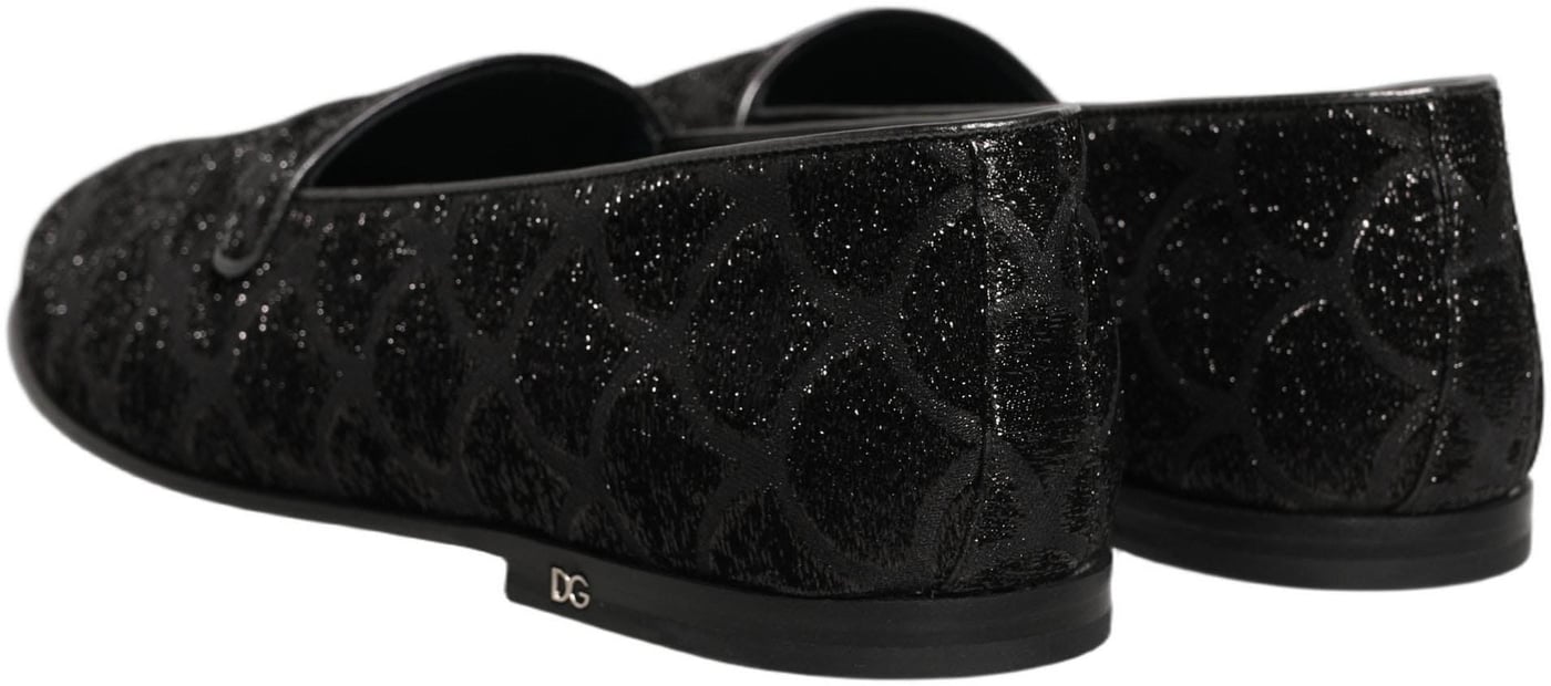 Dolce & Gabbana Black Glitter Brocade Men Dress Loafers Shoes