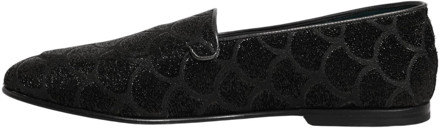 Dolce & Gabbana Black Glitter Brocade Men Dress Loafers Shoes