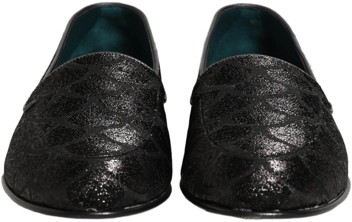Dolce & Gabbana Black Glitter Brocade Men Dress Loafers Shoes