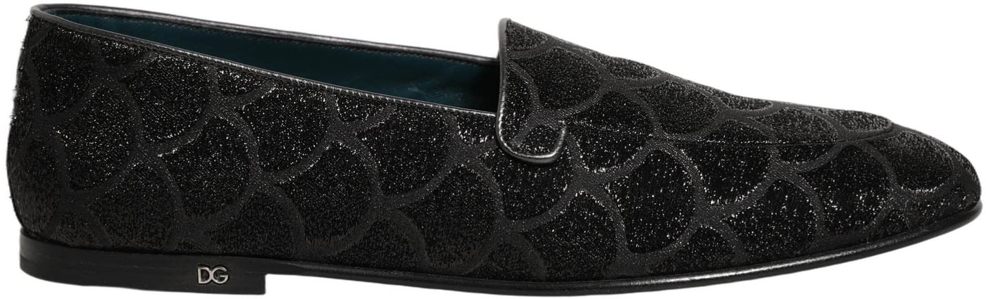 Dolce & Gabbana Black Glitter Brocade Men Dress Loafers Shoes