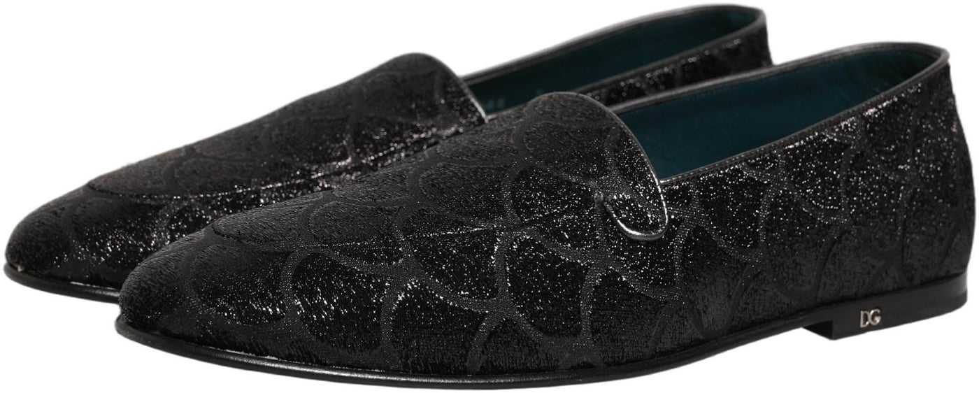Dolce & Gabbana Black Glitter Brocade Men Dress Loafers Shoes
