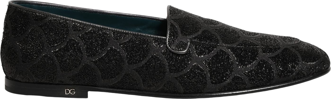 Dolce & Gabbana Black Glitter Brocade Men Dress Loafers Shoes