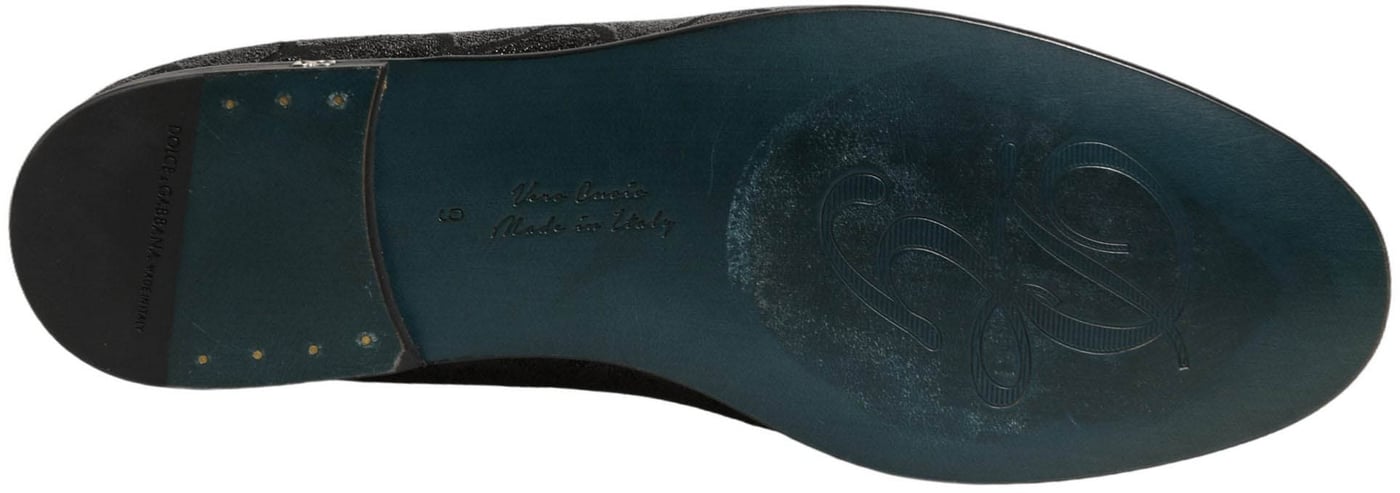 Dolce & Gabbana Black Glitter Brocade Men Dress Loafers Shoes