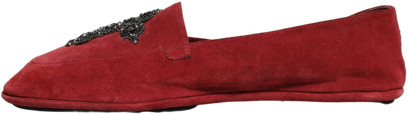 Dolce & Gabbana Red Suede Cross Slip On Dress Loafers Shoes