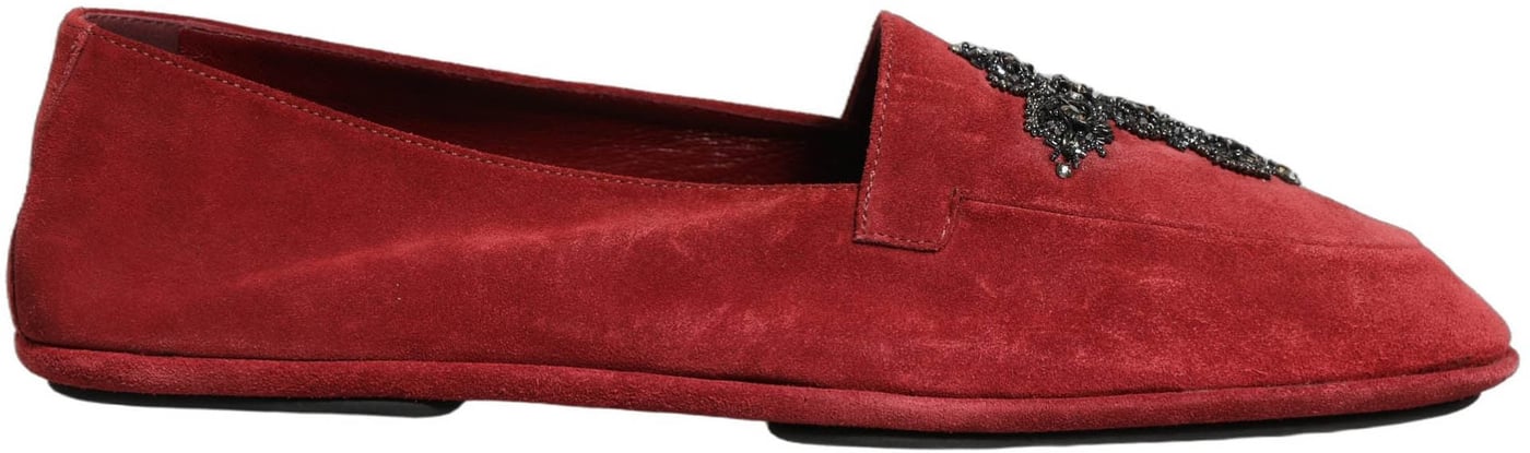 Dolce & Gabbana Red Suede Cross Slip On Dress Loafers Shoes