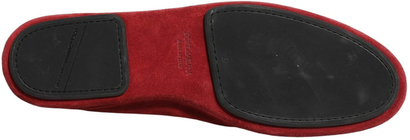Dolce & Gabbana Red Suede Cross Slip On Dress Loafers Shoes