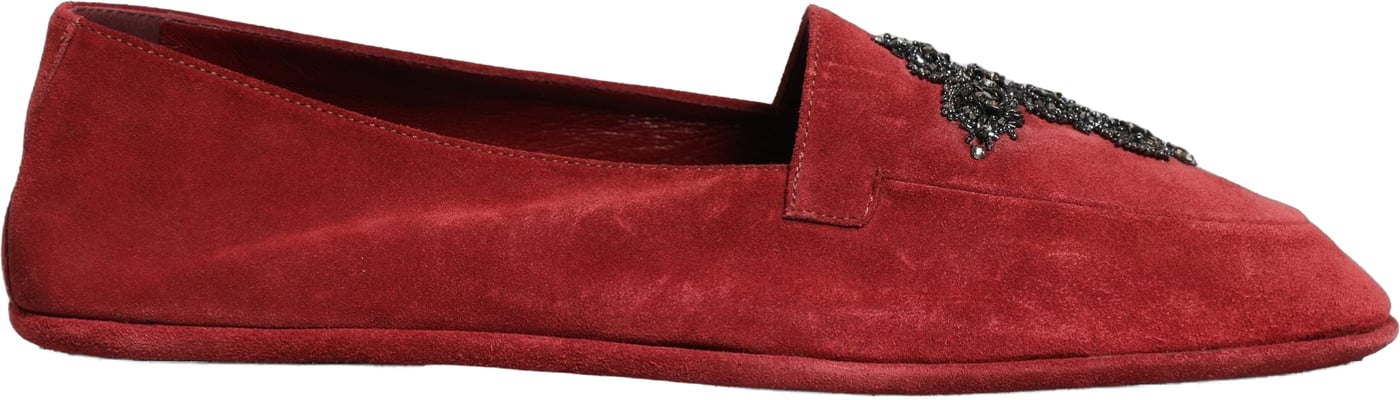 Dolce & Gabbana Red Suede Cross Slip On Dress Loafers Shoes