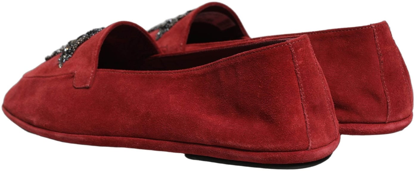 Dolce & Gabbana Red Suede Cross Slip On Dress Loafers Shoes