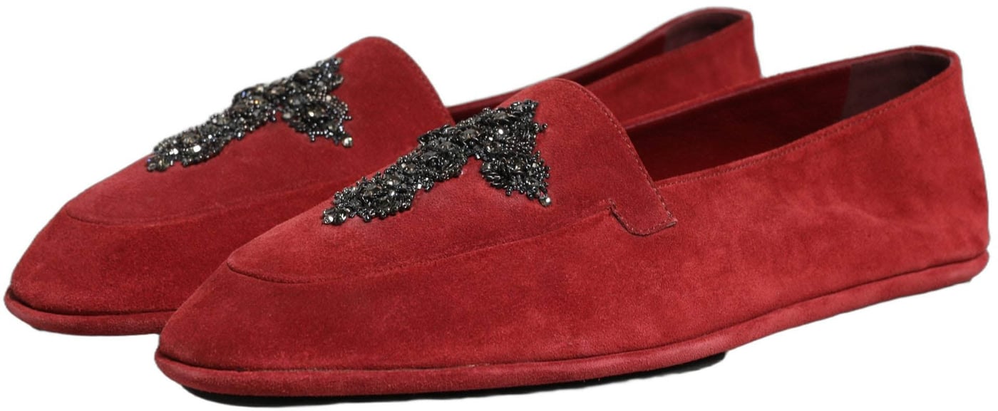Dolce & Gabbana Red Suede Cross Slip On Dress Loafers Shoes