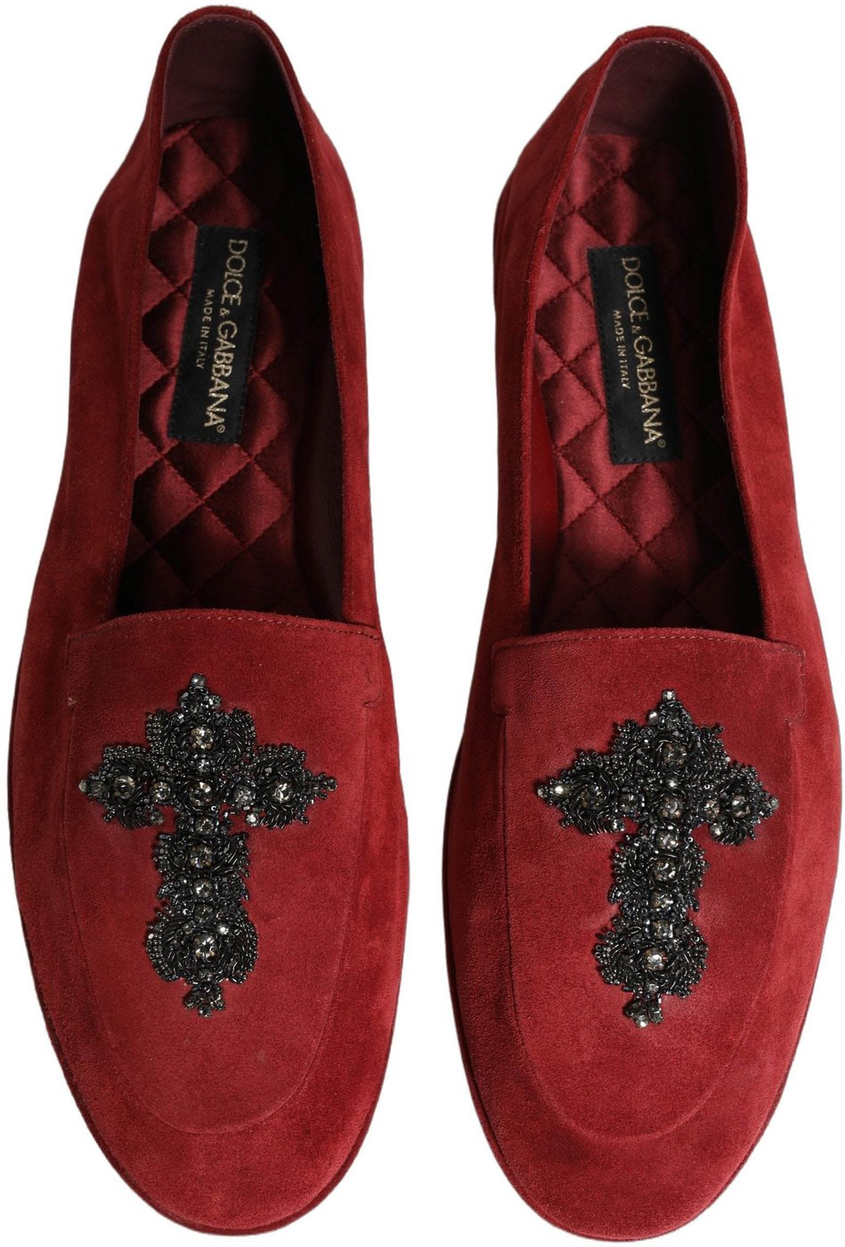 Dolce & Gabbana Red Suede Cross Slip On Dress Loafers Shoes