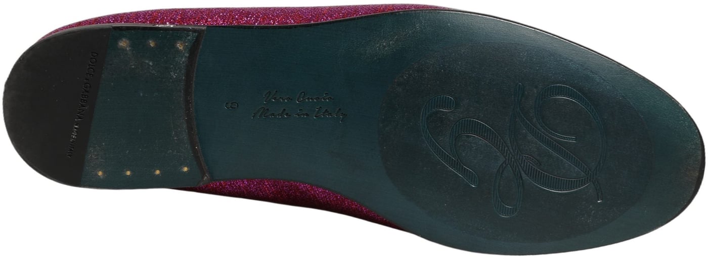 Dolce & Gabbana Pink Glitter Lurex Logo Dress Loafers Shoes