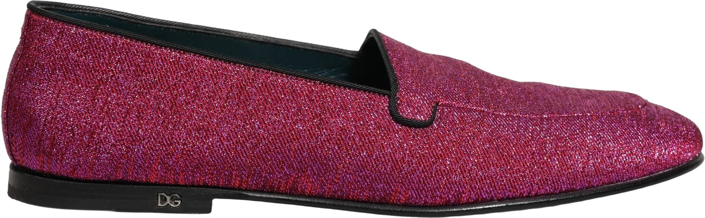 Dolce & Gabbana Pink Glitter Lurex Logo Dress Loafers Shoes