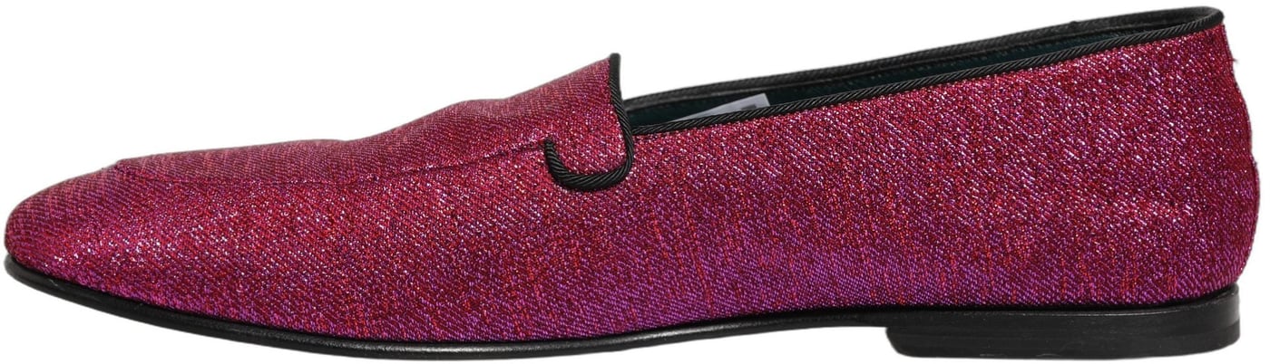 Dolce & Gabbana Pink Glitter Lurex Logo Dress Loafers Shoes