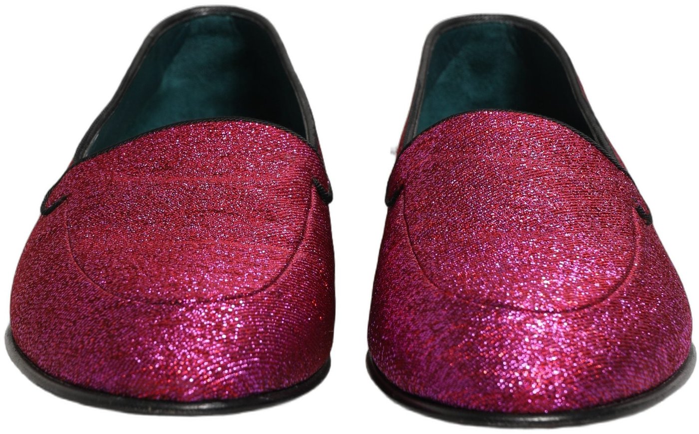 Dolce & Gabbana Pink Glitter Lurex Logo Dress Loafers Shoes