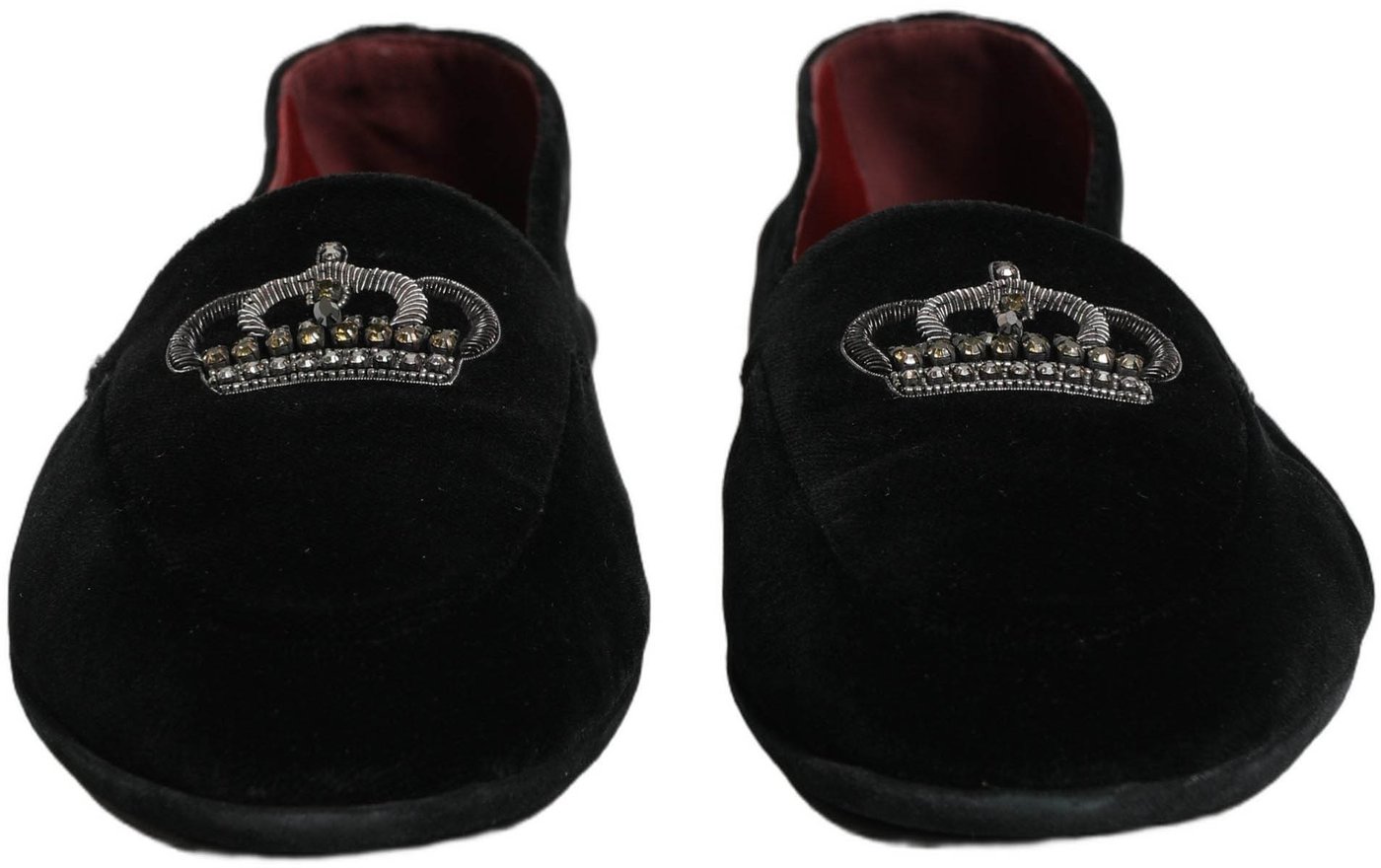 Dolce & Gabbana Black Crown Embellished Dress Loafers Shoes