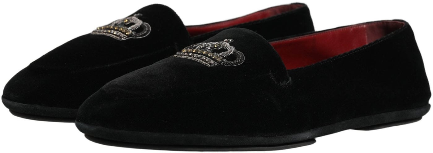 Dolce & Gabbana Black Crown Embellished Dress Loafers Shoes