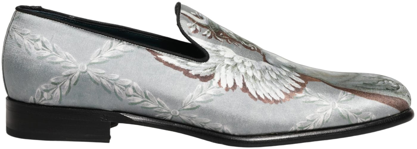 Dolce & Gabbana Gray Baroque Angel Velvet Men Loafers Shoes