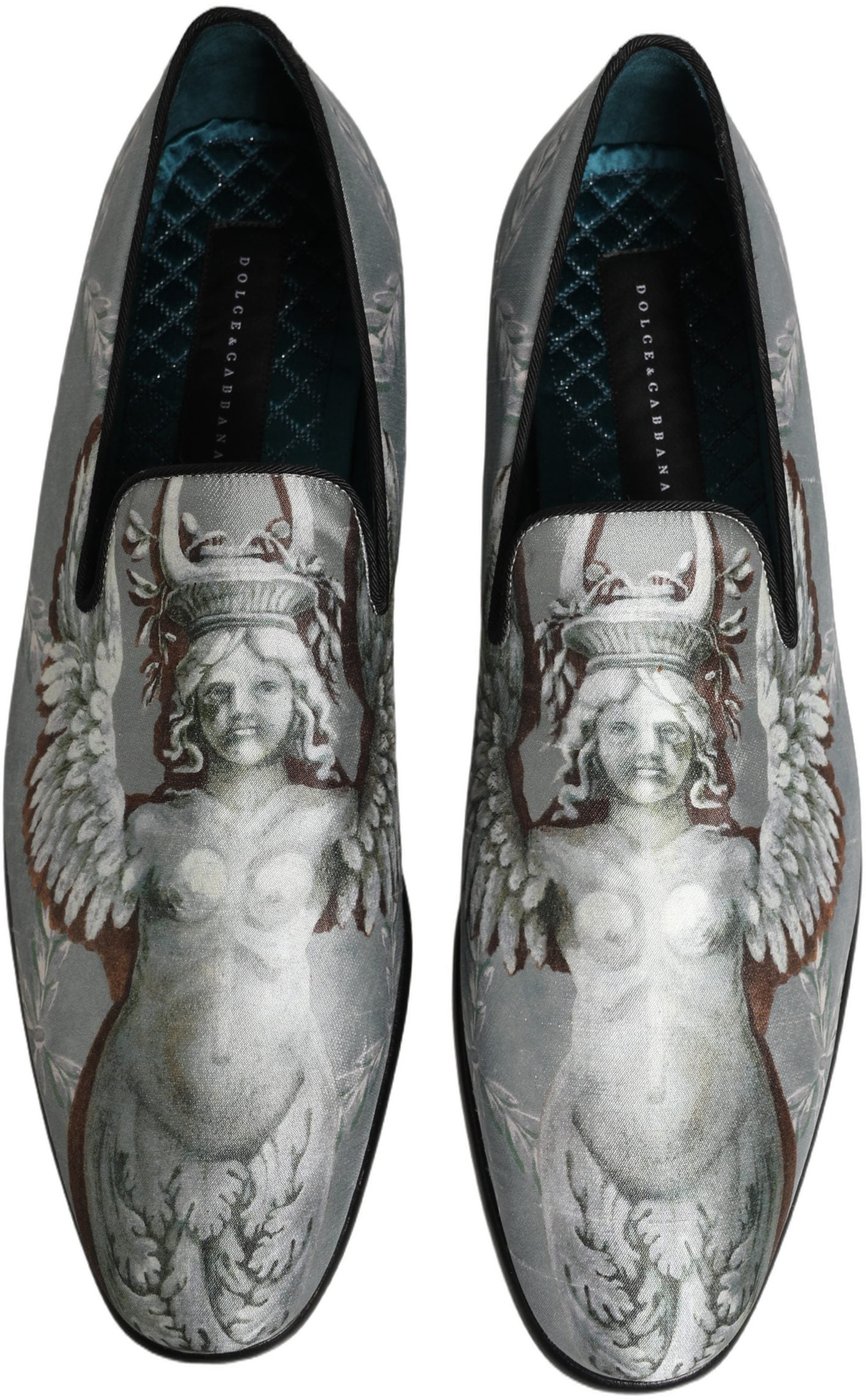 Dolce & Gabbana Gray Baroque Angel Velvet Men Loafers Shoes