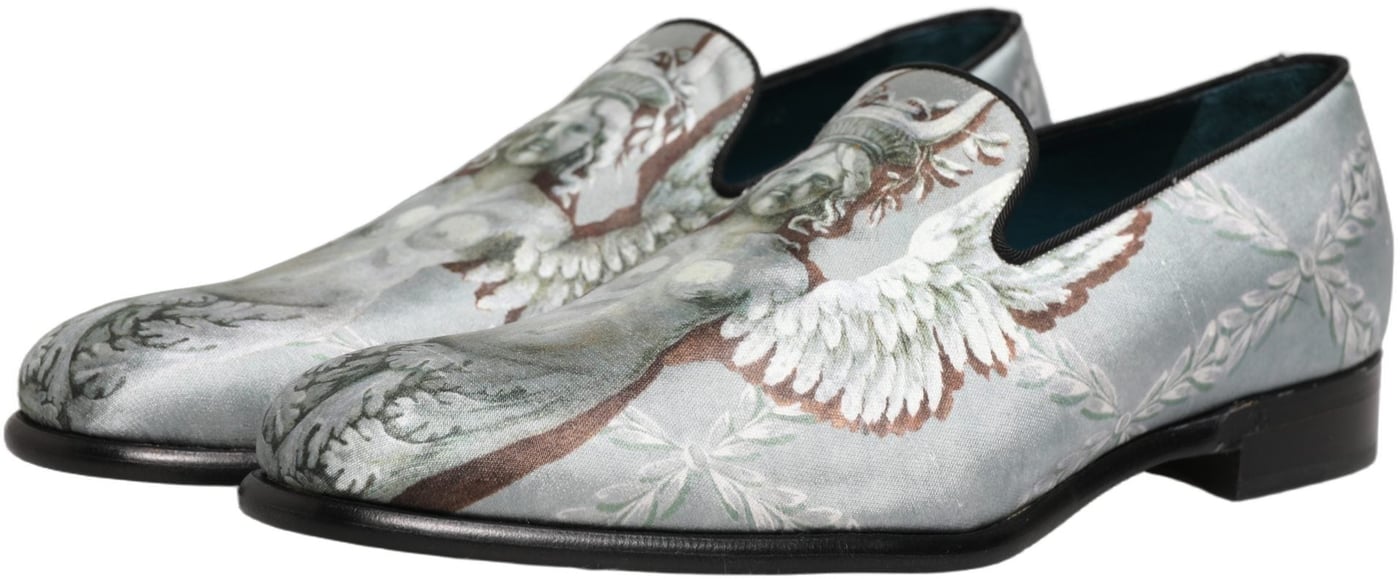 Dolce & Gabbana Gray Baroque Angel Velvet Men Loafers Shoes