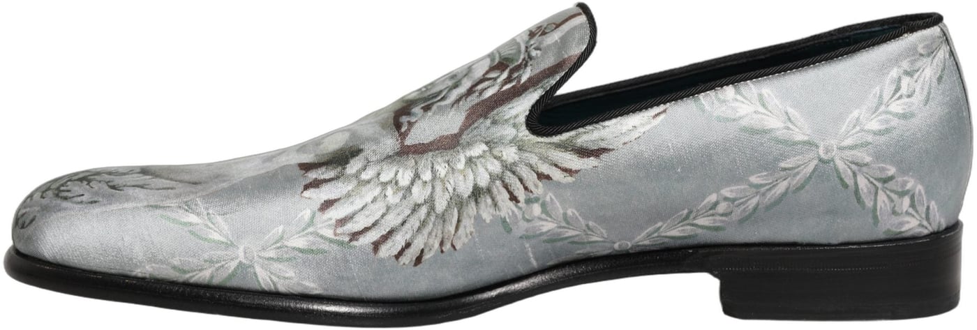 Dolce & Gabbana Gray Baroque Angel Velvet Men Loafers Shoes