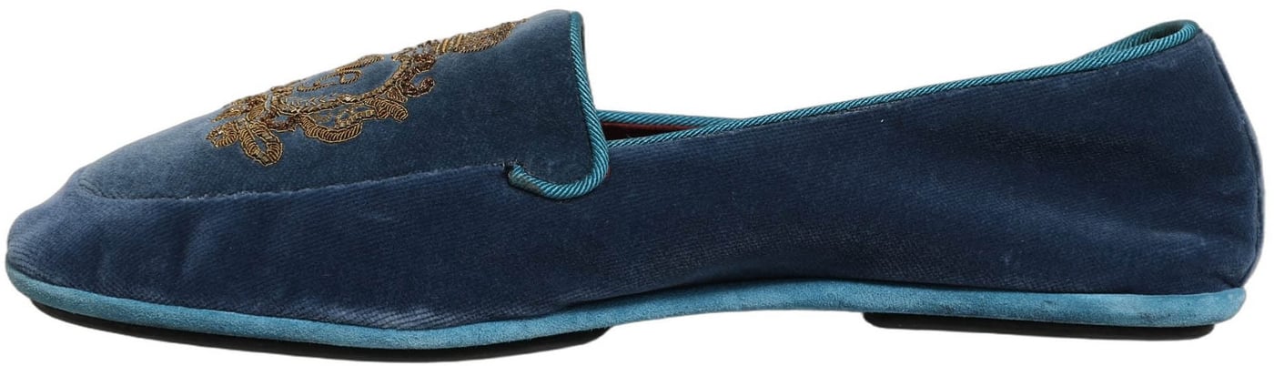 Dolce & Gabbana Blue Velvet Crown Embroidery Loafers Shoes
