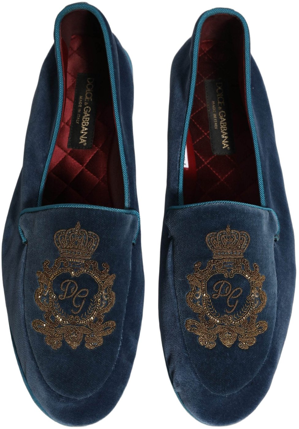 Dolce & Gabbana Blue Velvet Crown Embroidery Loafers Shoes