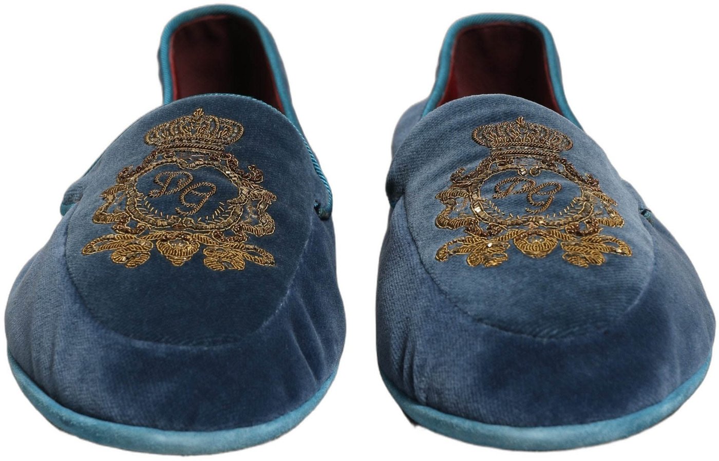 Dolce & Gabbana Blue Velvet Crown Embroidery Loafers Shoes